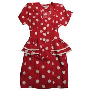 Vintage Jonathan Martin Red with White Polka Dot Dress & Shirt Size 9/10 Medium